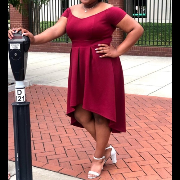 SOLD Burgundy Hi Low Cocktail Dress - Picture 5 of 10